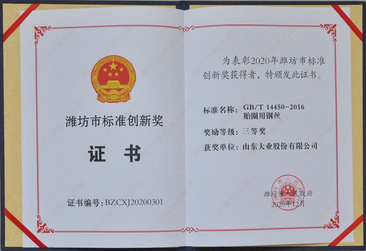 Weifang Standard Innovation Award