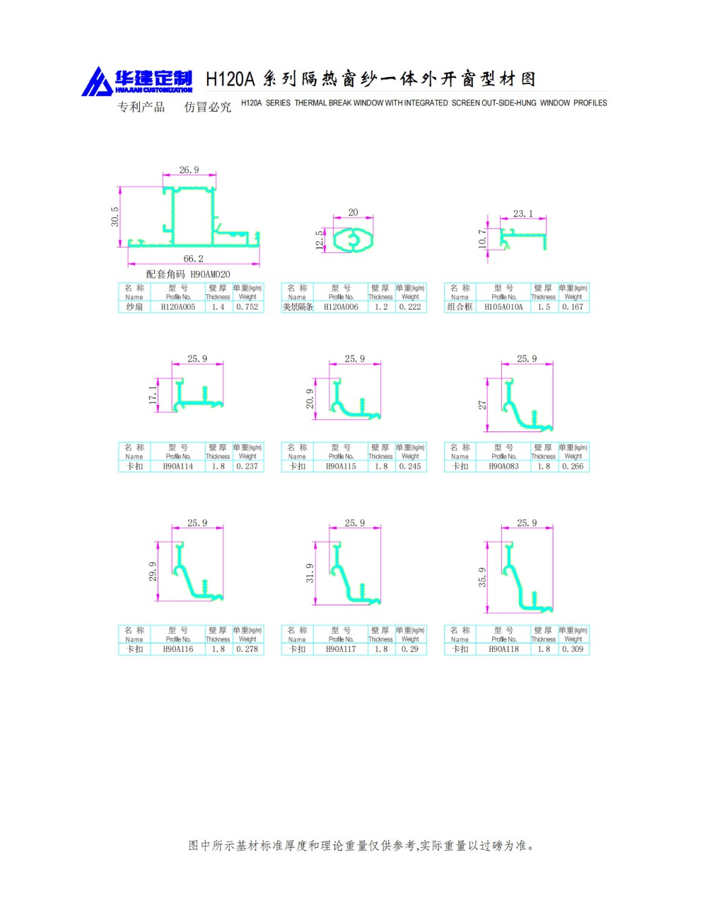 华建定制-H120A隔热窗纱一体外开窗系列
