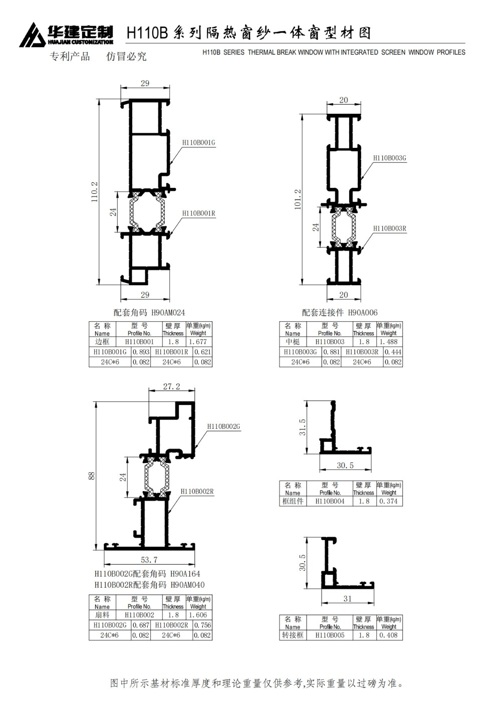 华建定制-H110B窗纱一体外开窗系列