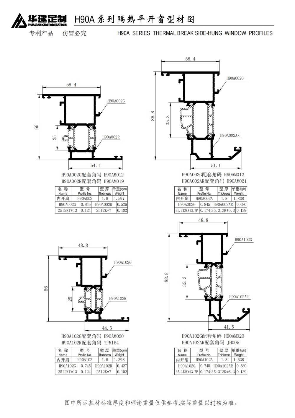 华建定制-H90A齐缝窗内外开系列