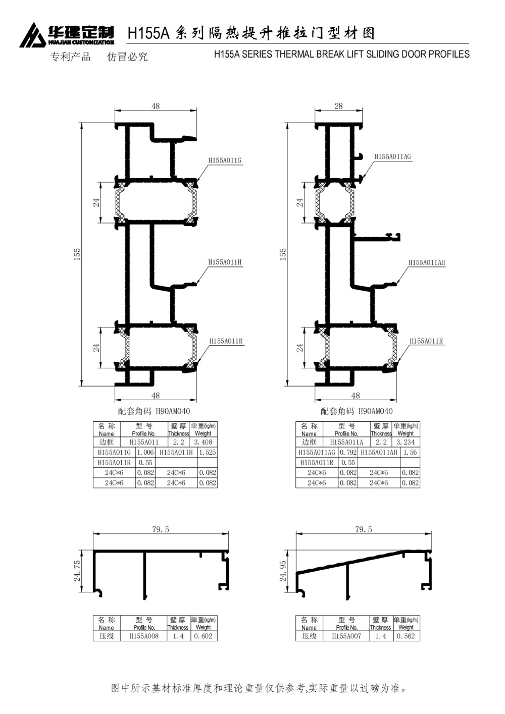 华建定制-H155A隔热提升推拉门系列